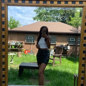 Ruched Mini leather skirt